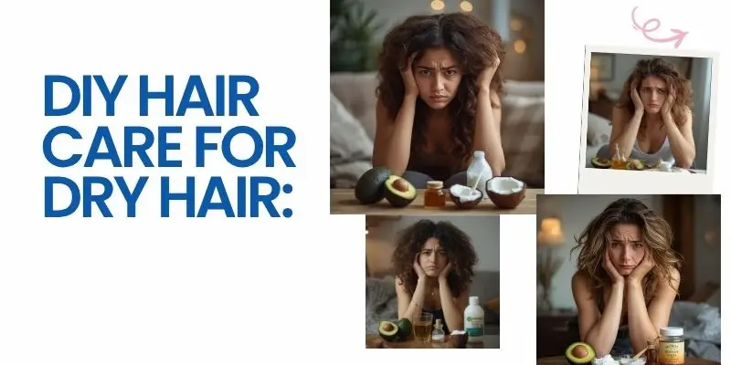 Natural Diy Hair Care Ingredients For Dry Hair Like Coconut Oil, Honey, Avocado, And Aloe Vera Placed On A Wooden Table.