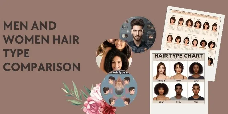 Create An Inclusive Infographic Showing How The Same Hair Type Chart Applies To Both Men And Women. Include Examples Of Short And Long Hair Across Straight, Wavy, Curly, And Coily Types. Show That Hair Length Can Affect How Visible The Pattern Looks, Especially In Men With Shorter Hair. Use A Modern And Polished Style, Natural-Looking People, And A Clean Educational Layout.