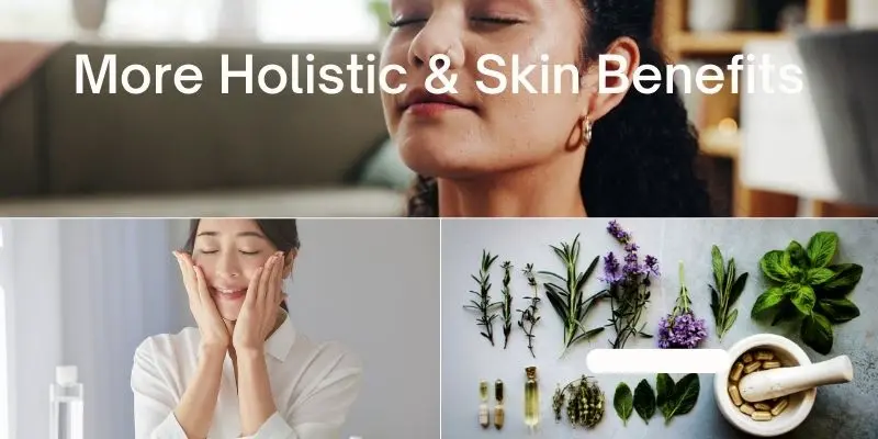 More Holistic Skin Benefits Flaxseed Gel And Oil Next To Skincare Products Highlighting Holistic Hair And Skin Benefits Naturally.