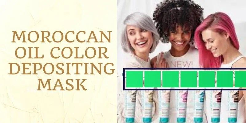 Moroccanoil Color Depositing Mask 1 Women Showcasing Vibrant Hair Shades Using Moroccanoil Color Depositing Mask, With Product Tubes Displayed In Multiple Color Options Below.