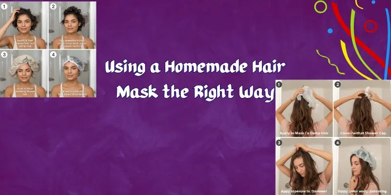 Using A Homemade Hair Mask The Right Way Woman Applying Honey Hair Mask With Shower Cap, Showing The Right Way To Use Homemade Hair Masks